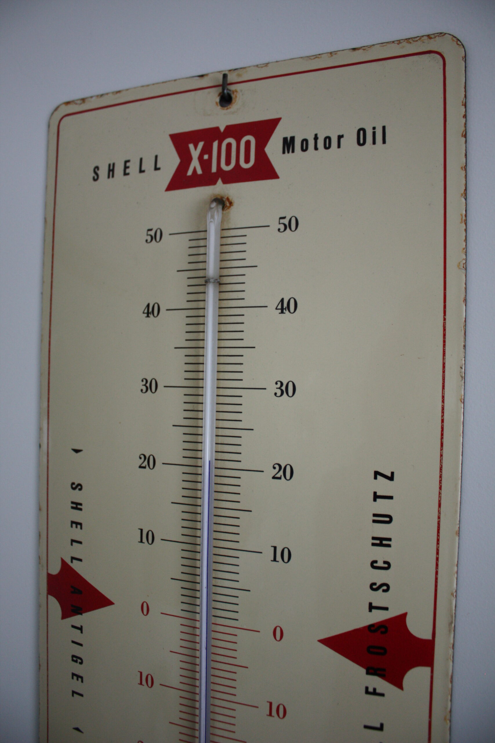 Plaque émaillée | Shell X-100 Motor Oil – avec thermomètre
